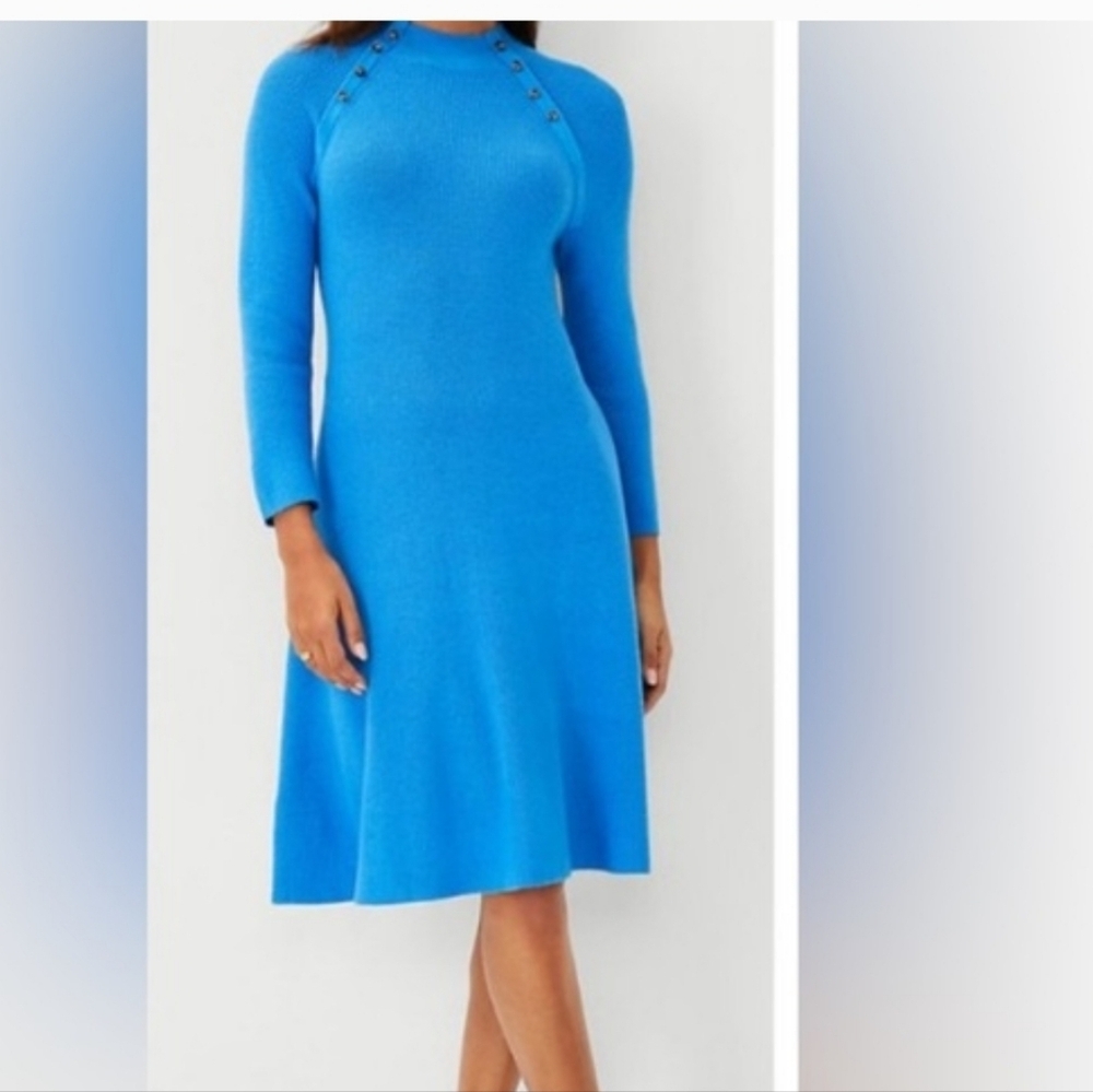 Ann Taylor Bright Blue Long-Sleeve Knit Dress